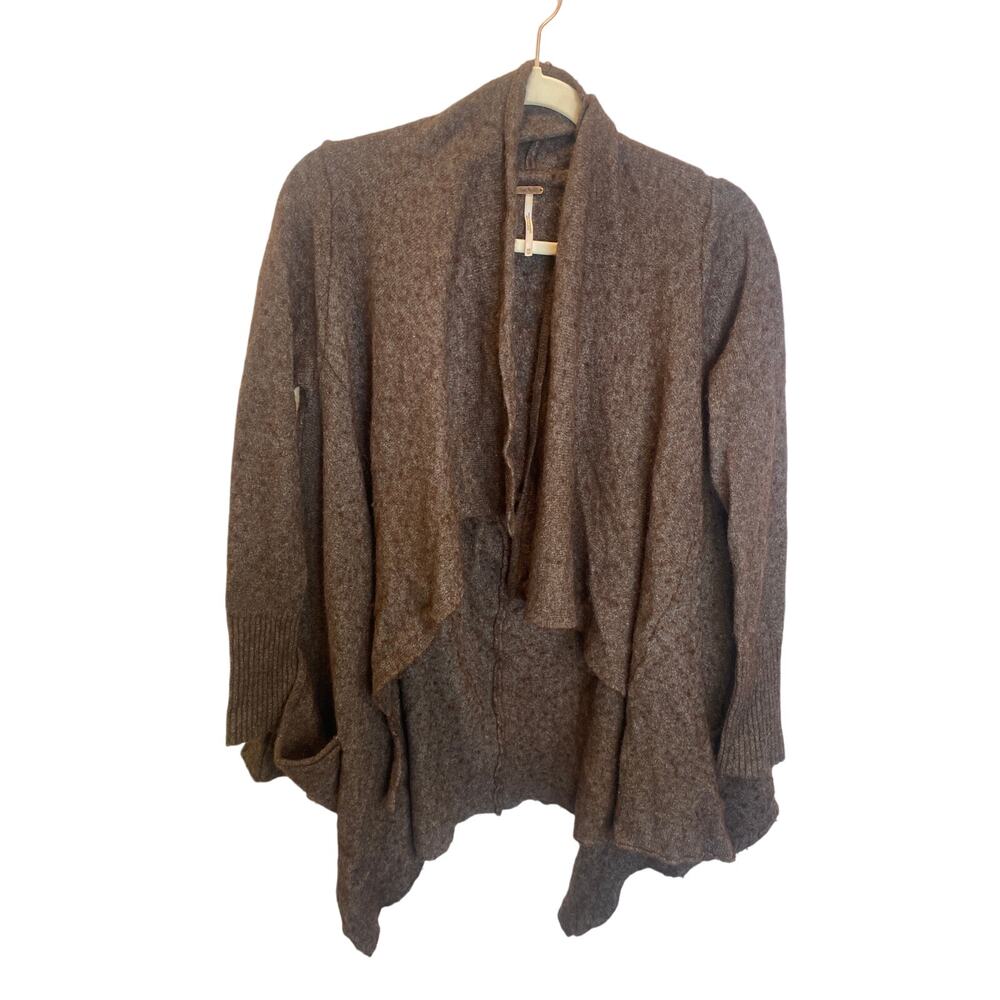 Brown Free People Wool Angora Handkerchief Open Cardigan XS TP